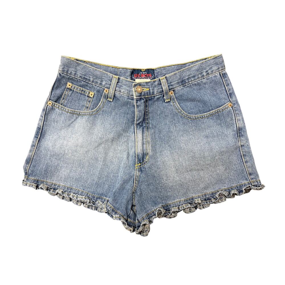 Y2K US Boys Jeans Co Denim Medium Wash Ruffle Hem Shorts